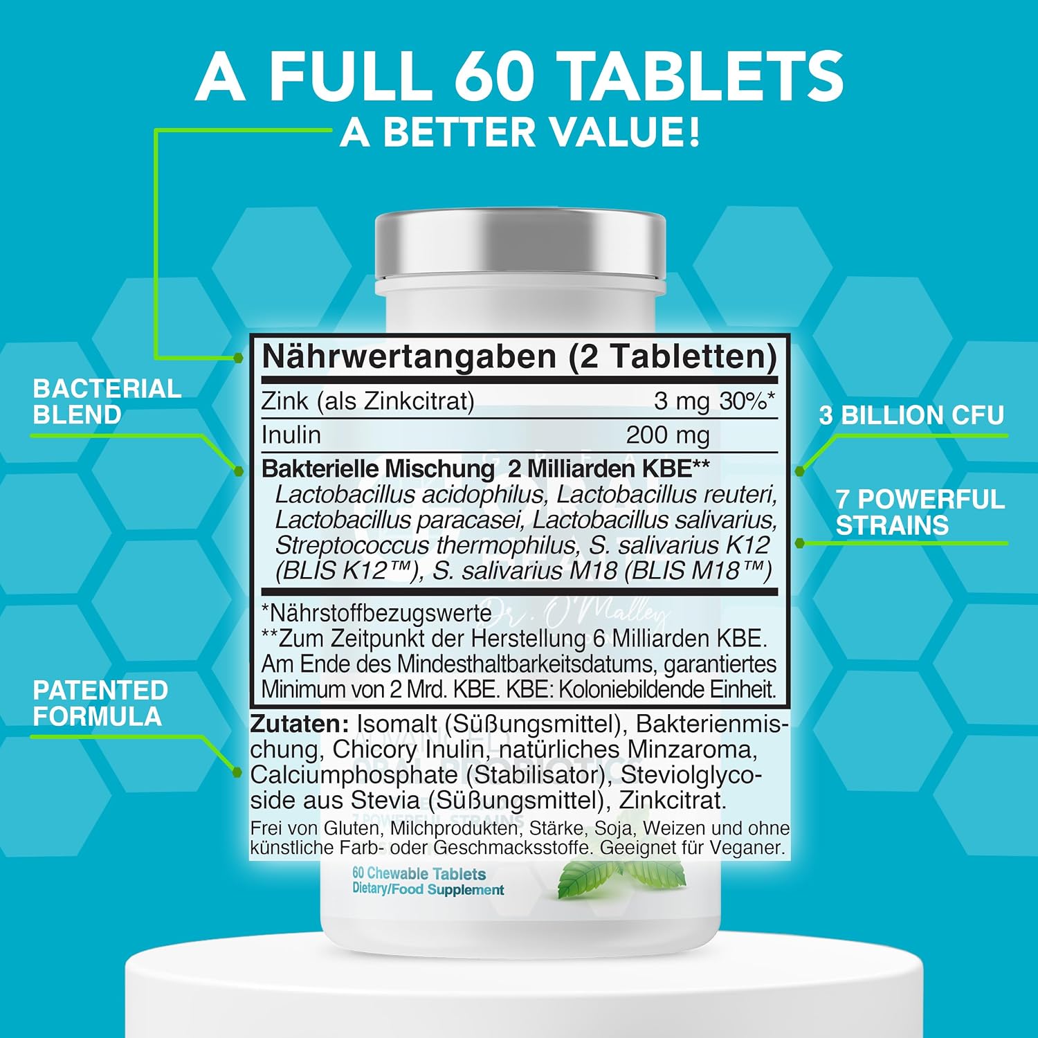 Great Oral Health Supplément utilisé pour le bain Respiration Gomme Maladie Aide immunitaire Pierres d'amygdale et plus Tous les ingrédients naturels Sans gluten et lactose Mélange de force de sept Menthe 60 unité (Lot de 1)