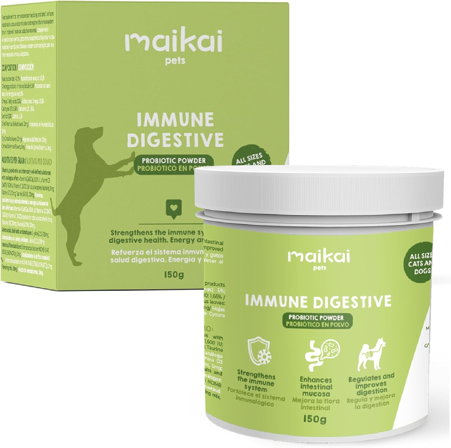 Probiotique Chien et Chat - Immune Digestive Poudre 150 g - Complément Alimentaire - Santé intestinale - Système Immunitaire - Anti Diarrhée Chien