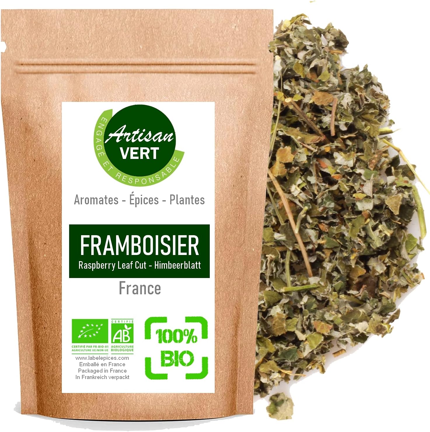 Feuilles de Framboisier, naturelle, végétale, Infusion Tisane *1 sachet 100G - Artisan du Vert