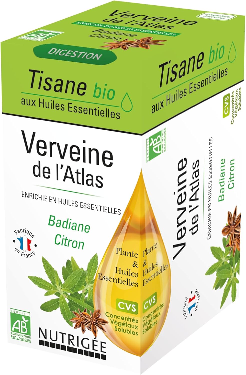 Tisane Verveine De L'Atlas Bio - Digestion - Combat Troubles Gastro-Inestinaux, Ballonements & Nausées - Concentrés Végétaux Solubles - Huile Essentielle De Badiane & De Citron - 20 Sachets