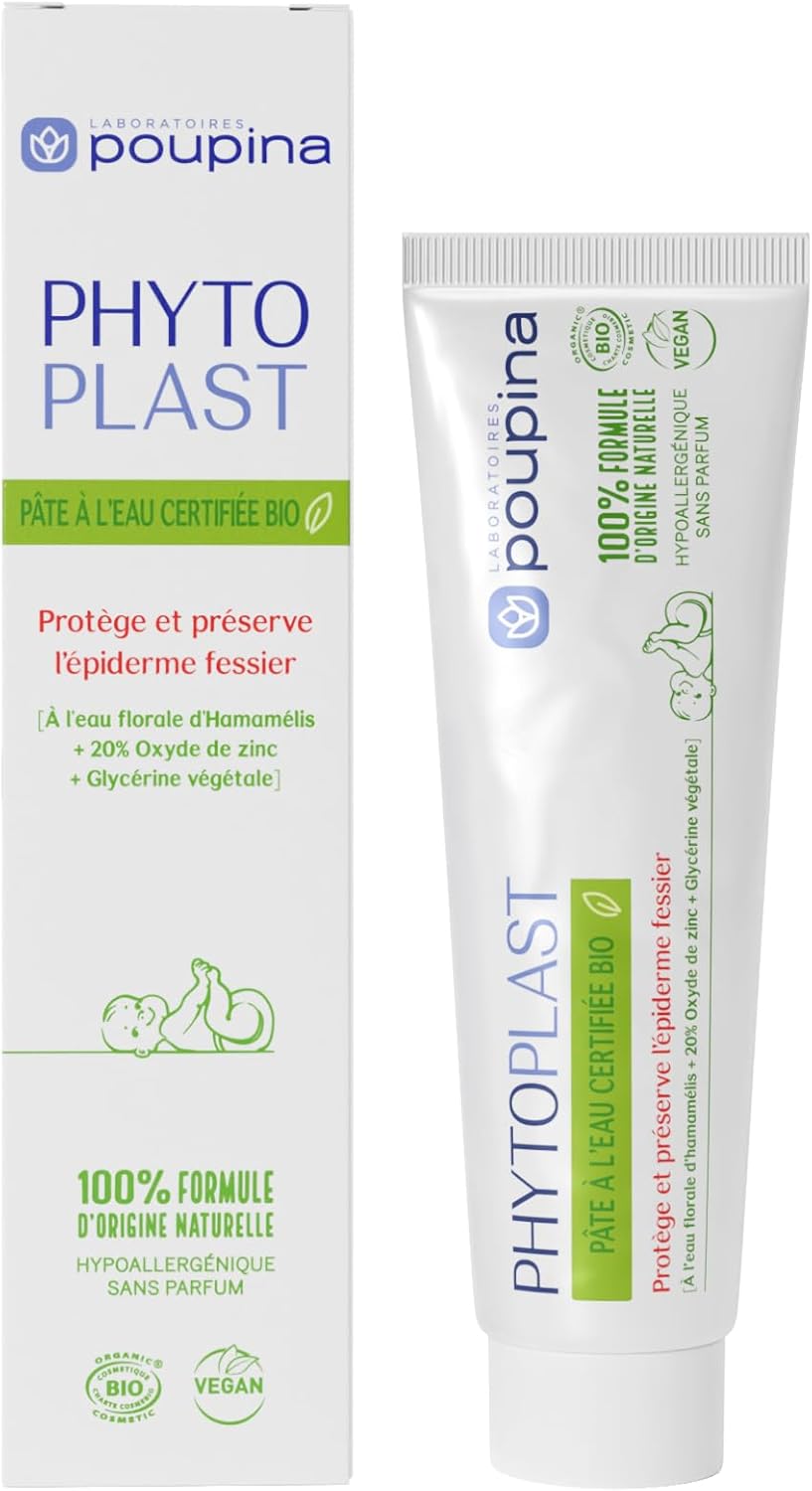 Poupina - Phytoplast Pâte à l'eau certifiée bio - Soin bébé 100% naturel - Protège prévient rougeurs du siège - Efficacité cliniquement prouvée - 65g