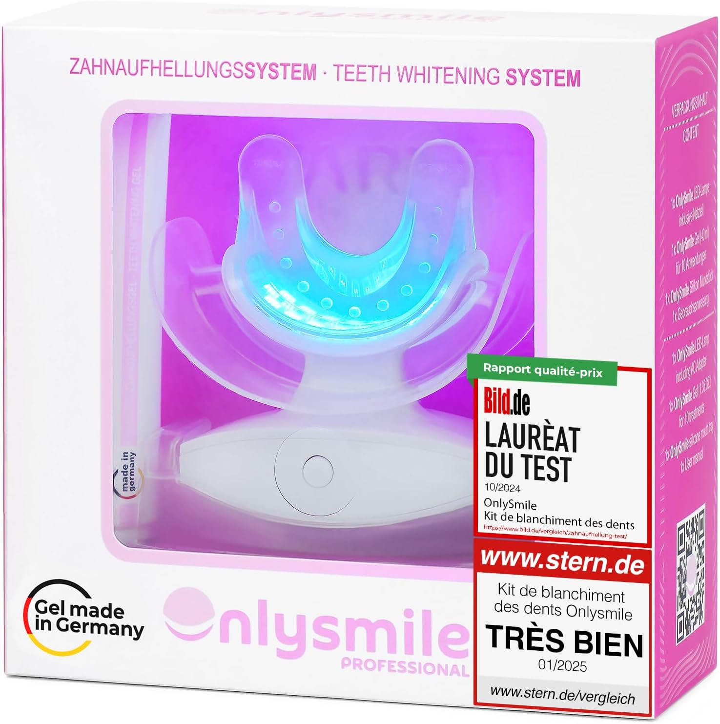 Kit de Blanchiment Dentaire Professionnel – Vainqueur du Test 2024 – Gel & Lampe LED pour Blanchir les Dents, Kit de Blanchiment des Dents à domicile, Blanchisseur de Dents Sûr et Indolore