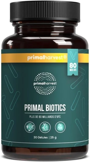 Probiotiques Primal Harvest - 30 Capsules Pour une flore intestinale saine - 15 souches de probiotique flore intestinale dynamiques pour la santé digestive.