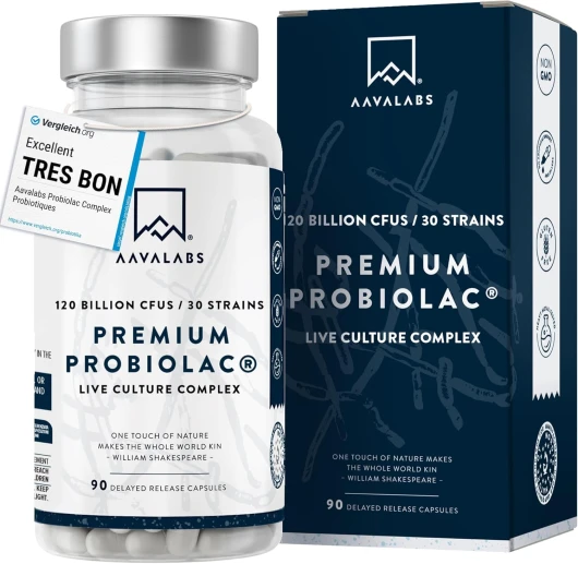 Probiotique Flore Intestinale 120MilliardsUFC 30Souches [Lactobacillus Gasseri Lactobacillus Rhamnosus]+ Zinc Ferments Lactiques Probiotiques Flore Intestinale et Prébiotique (Inuline) - 90 Gélules