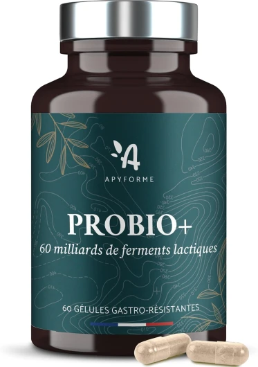 Probiotique Flore Intestinale - 60 Milliards UFC/Jour - 10 Souches Exclusives dont Lactobacillus - 60 Gélules Gastro-résistantes - Fabriqué en France par Apyforme