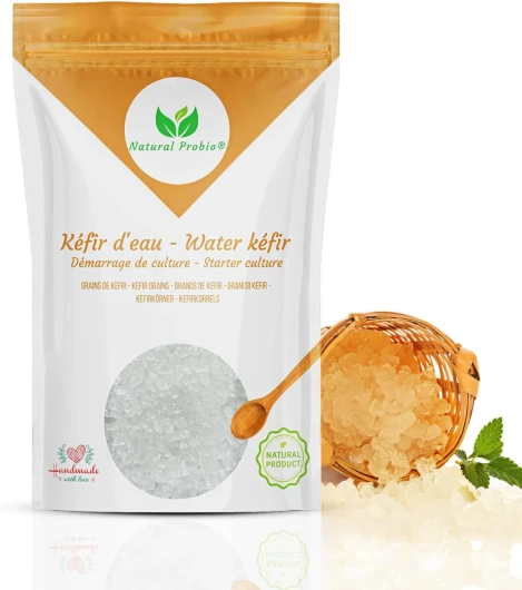 ® Kéfir d'eau - Kit de démarrage de Culture - Grains de kefir de Fruit + Notice complète Recette et Conseils + Accès Ebook, Bibliothèque Recettes