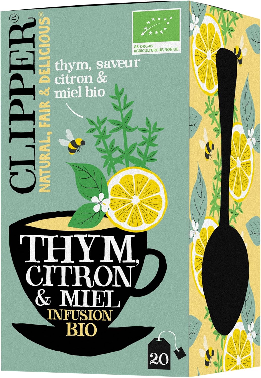 CLIPPER - Infusion Bio - Thym, Citron et Miel - 20 Sachets d'Infusion - 1 Paquet