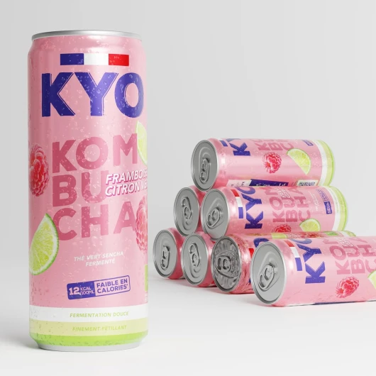 Lot de 8 Canettes 33cl Kombucha Framboise citron vert - Pétillant - faible en sucre