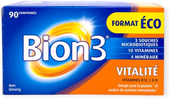 Bion3 BION 3 Vitalité - 3 souches Microbiotiques, 10 Vitamines et 4 Minéraux - Format Eco 90 comprimés
