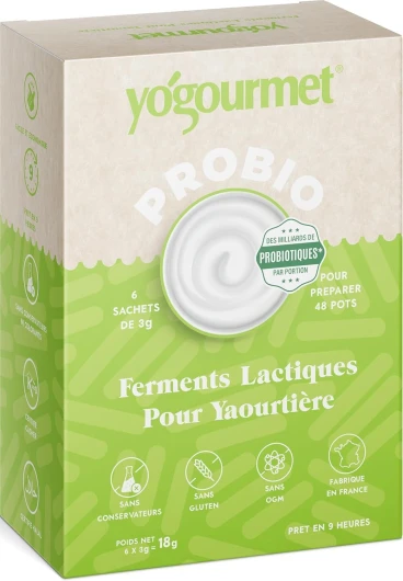 Ferments Yaourt avec Probiotiques 48 Pots (6 Sachets = 6 Litres) - Faites du yaourt à la maison - Naturel, sans gluten, casher, halal