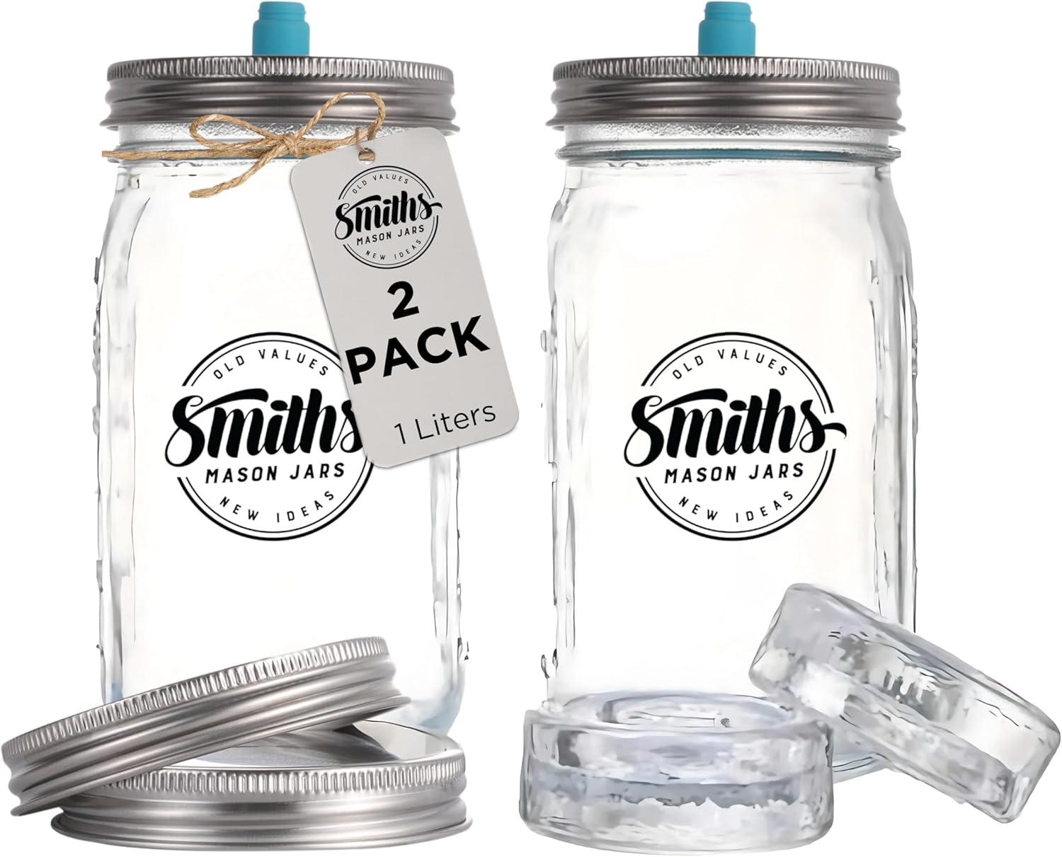 2-pack bocaux en verre de fermentation de 1 L avec couvercles et poids de décapage – Idéal pour l'avoine de nuit, le kimchi, les cornichons et le stockage de vos collations préférées