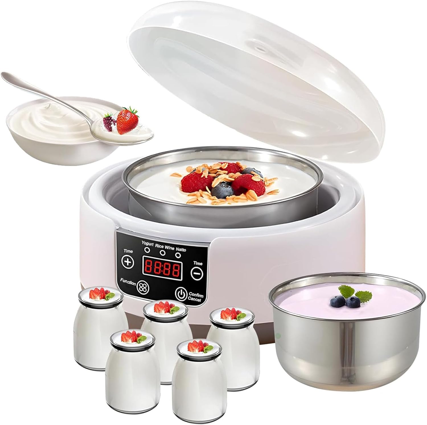 Yogurt Maker Machine 36 Hours with Temperature Control and Timer, 1.2L Yogurt Machine with LED Display, Multifunctional Yogurt Maker Stainless Steel Design for Home Use (yogurt machine+5 cups)