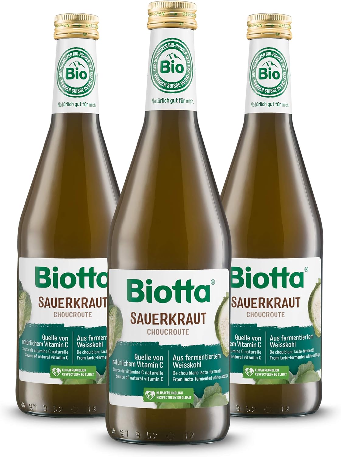 A.VOGEL BIOTTA - Jus de Choucroute lacto-fermenté - Favorise la digestion - Légumes frais - A base de chou blanc bio et de sel marin - Actifs végétaux 100% bio et vegan - Vitamine C - 500ml- Lot de 3