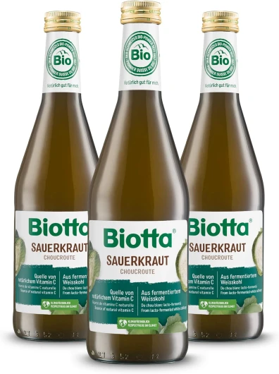 A.VOGEL BIOTTA - Jus de Choucroute lacto-fermenté - Favorise la digestion - Légumes frais - A base de chou blanc bio et de sel marin - Actifs végétaux 100% bio et vegan - Vitamine C - 500ml- Lot de 3