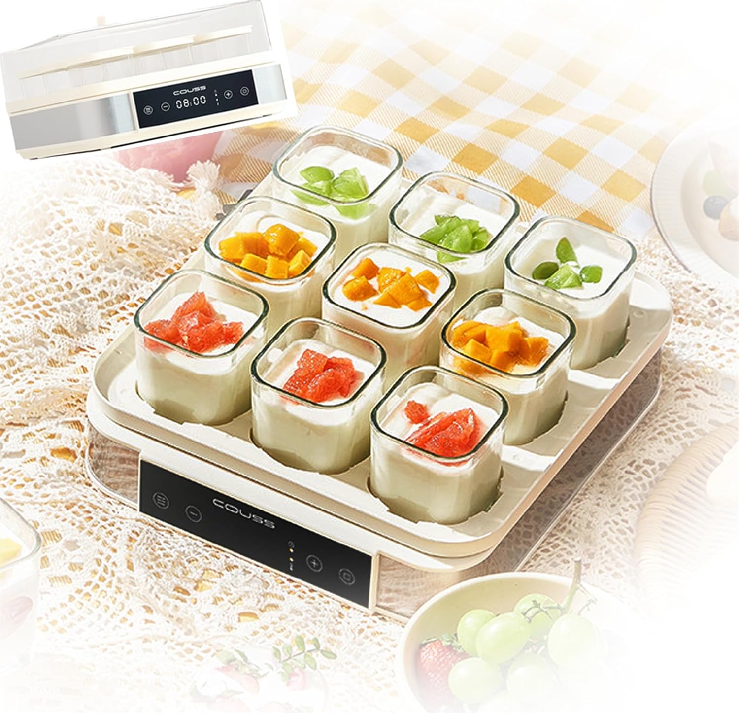 JIANGSS Machine à Yaourt numérique Automatique, yaourtière avec contrôle de température réglable et minuterie, écran LCD, Conception en Acier Inoxydable pour Un Usage Domestique, Machine à Fromage