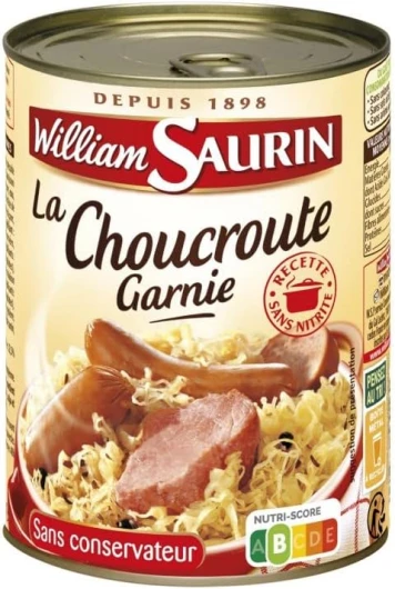 Choucroute garnie Willian Saurin 400g : une recette traditionnelle Alsacienne dans votre assiette, prête en quelques minutes ! - Le Lot De 4