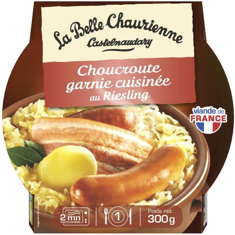 Générique Délice Alsacien : Choucroute Garnie au Riesling par La Belle Chaurienne - 300g Saveur traditionnelle et généreuse, prête à déguster Plat cuisiné sous vide pour - Le Lot De 3