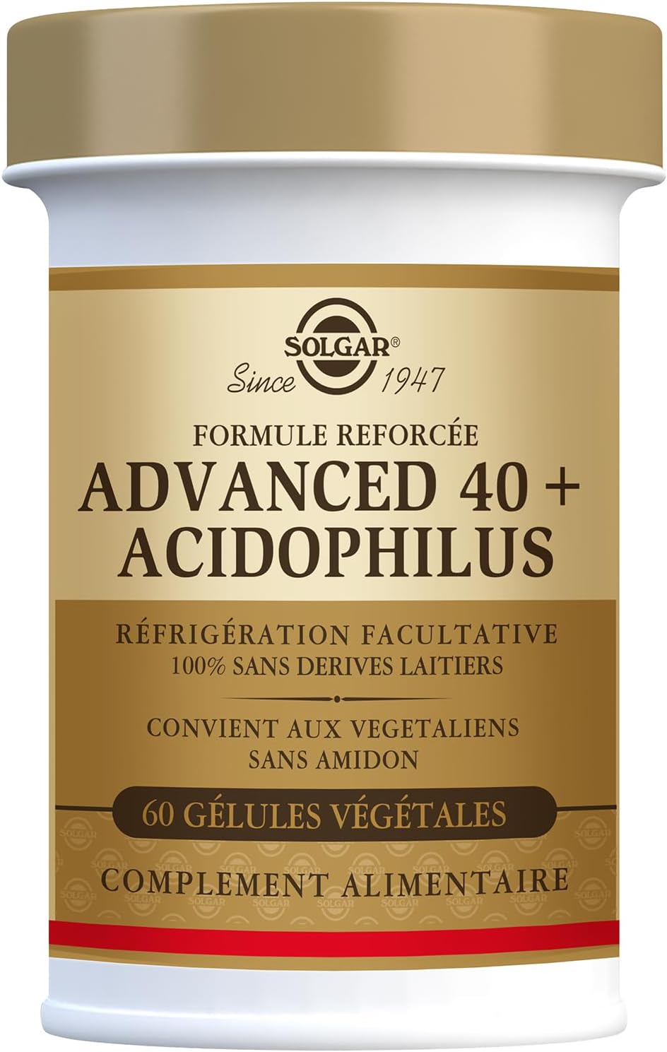 Advanced 40 Plus Acidophilus - Digestion - Transit - Probiotique - Favorise l'équilibre de la Flore Intestinale - Microbiote et système digestif - Flacon de 60 gélules végétales