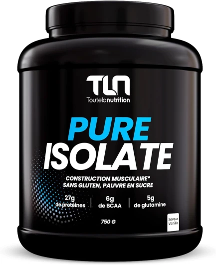 PURE ISOLATE - Isolat de Protéines en Poudre - Jusqu’à 90% de Protéines - Riche en BCAA et Glutamine - Proteine Musculation Rapide - Texture Onctueuse Goût Vanille - Pauvre en Lactose - 750G - TLN Vanille 25 Portions (Lot de 1)