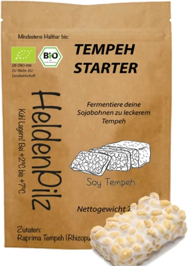 Culture de tempeh bio (poudre de tempeh) Rhizopus oligosporus - Jusqu'à 75 kg - Production de tempeh maison (Tempeh Starter 15 g) Tempeh Starter 15g