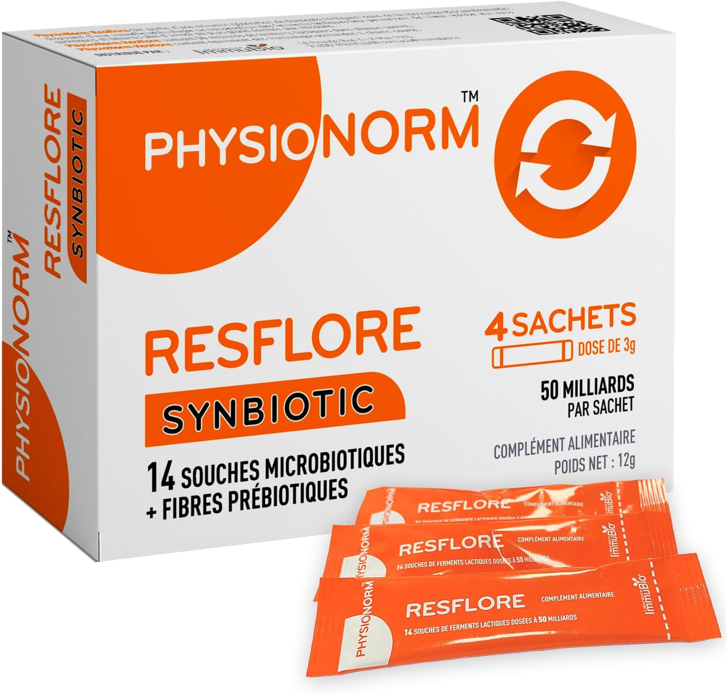 Physionorm™ Resflore - Rééquilibre la Flore Intestinale - 50 milliards d'UFC - 14 Souches - Complément Alimentaire - Cure Flash - 8 Sachets 4 unité (Lot de 1)