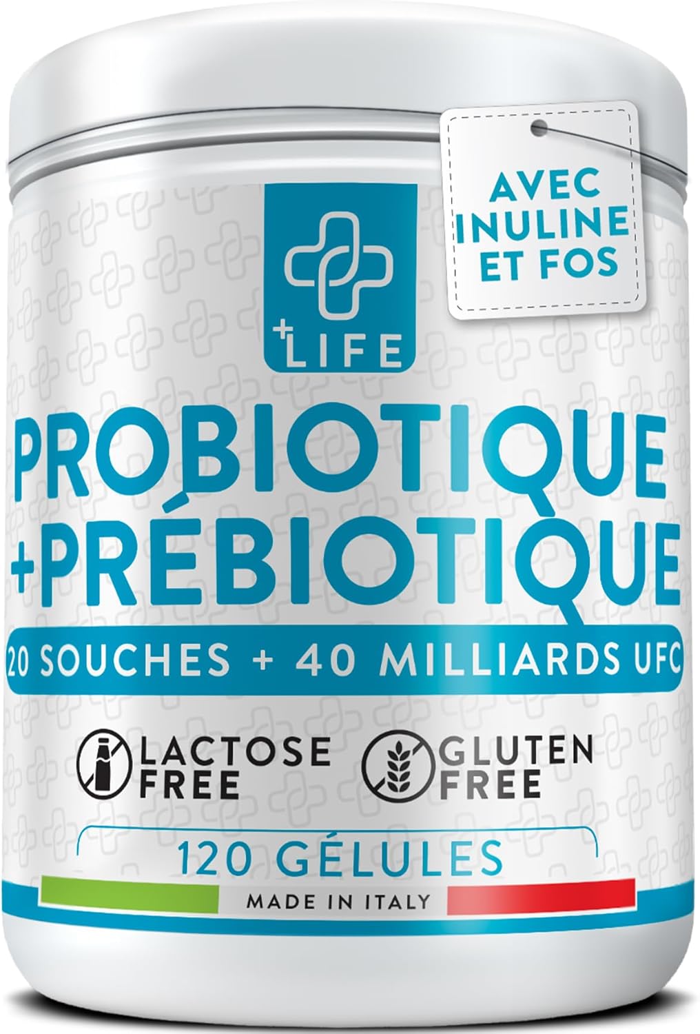 Probiotique Flore Intestinale Avec Prebiotiques 120 Gélules PiùLife, 40 Milliards UFC Dose, 20 Souches, Microbiote Intestinal, Bifidobacterium Et Lactobacillus, Ballonements Intestinaux Et Gaz, Colon 120 unité (Lot de 1)