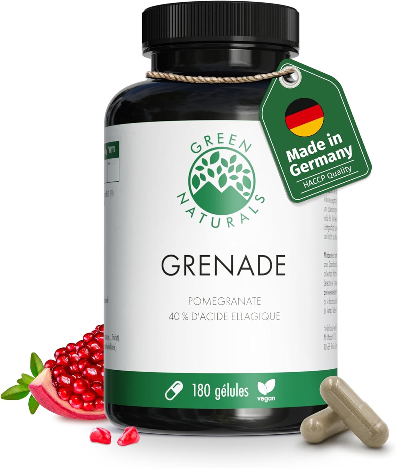 Extrait de Grenade - IMPORTANT: 50:1 extrait (=110.000mg) par dose journalière avec 40% d'acide ellagique - 100% Végétalien & Sans Additifs - Réserve pour 2 mois - Green Naturals®