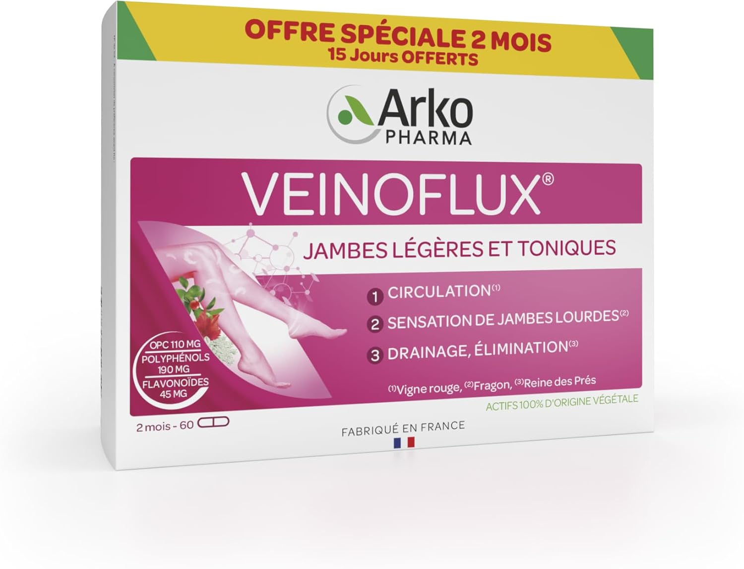 VEINOFLUX® 2 mois - Complément alimentaire pour jambes légères et toniques - Offre spéciale avec 15 jours OFFERTS