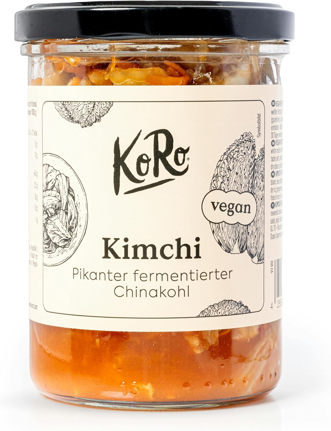 Kimchi vegan 350 g - À base de chou chinois fermenté - Avec piment, ail et gingembre - Vegan