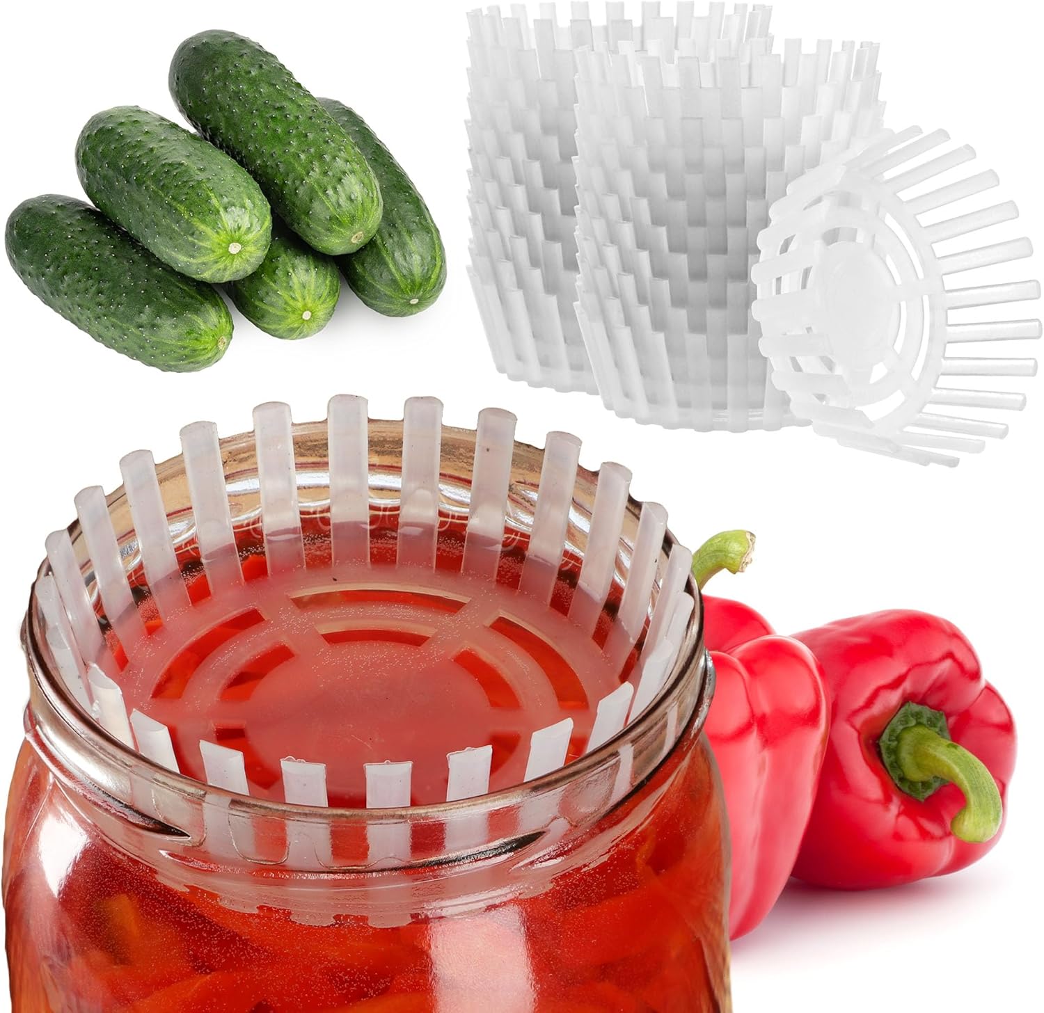 Poids de Fermentation en Plastique pour Bocaux, Accessoires Essentiels pour une Fermentation Parfaite de Choucroute et Cornichons (82 mm, Lot de 24) fi 82mm / Lot de 24