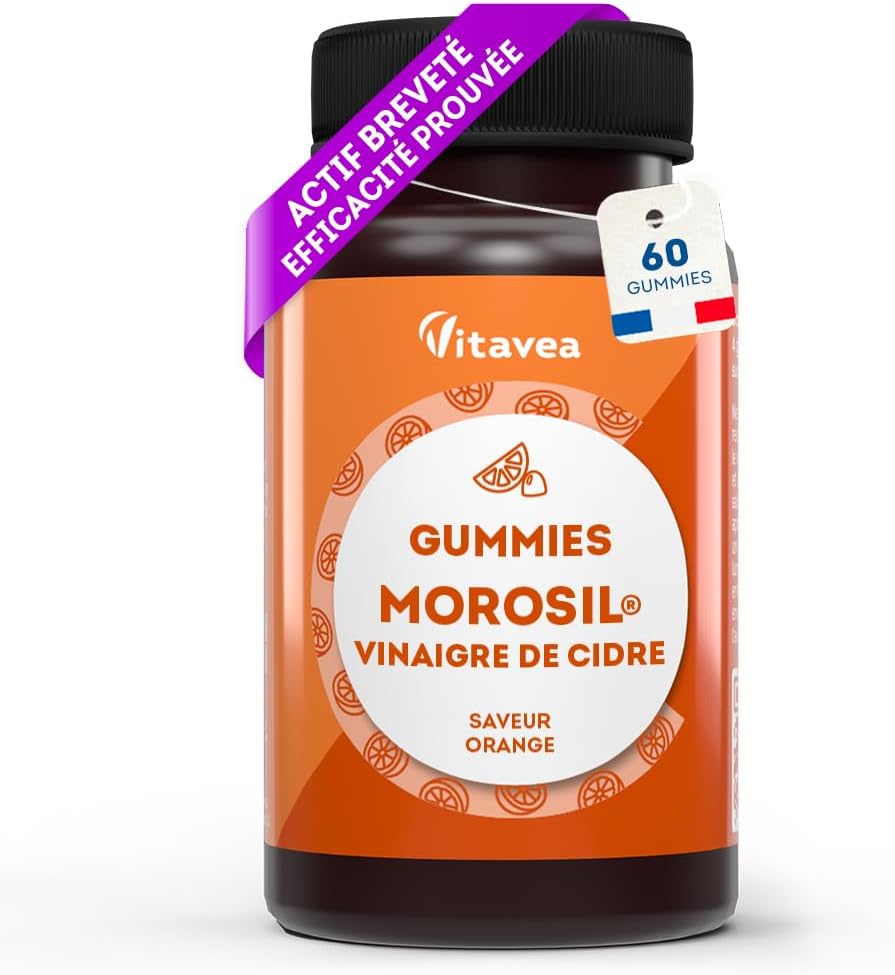 Gummies Morosil® 400 mg et Vinaigre de Cidre - Efficacité Scientifiquement Prouvée du Morosil®, Actif Breveté - Saveur Orange - Convient aux Vegans - 60 unités - Vitavea