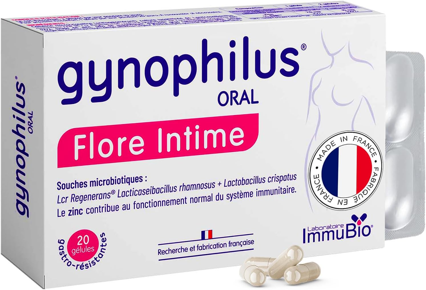 Gynophilus Oral - Probiotique Flore Intime avec Zinc - Complément Alimentaire Soutien de la Flore Intime & Système Immunitaire - Fabriqué en France - 20 Gélules Gastro-résistantes
