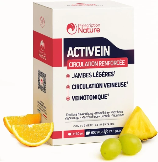 ACTIVEIN - Complément Alimentaire pour Soutenir la Circulation - Veinotonique - Recommandé en Cas d'Insuffisances Veineuses - Fabrication Française - 180 Gélules 180 unité (Lot de 1)