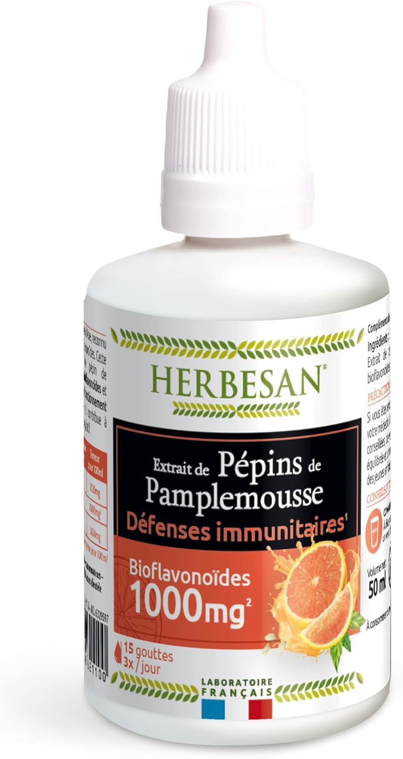® - EXTRAIT DE PÉPINS DE PAMPLEMOUSSE - Titré en flavonoïdes à 1000 mg - Défenses immunitaires- Flacon compte-goutte de 50ml