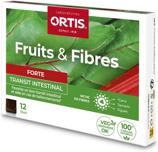Fruits & Fibres Forte 12 Cubes - Complément Alimentaire pour Favoriser le Transit Intestinal - En cas de Transit Lent et Ballonnements - Action Rapide - 100% Naturel à base de Rhubarbe Naturelle 12 unité (Lot de 1)