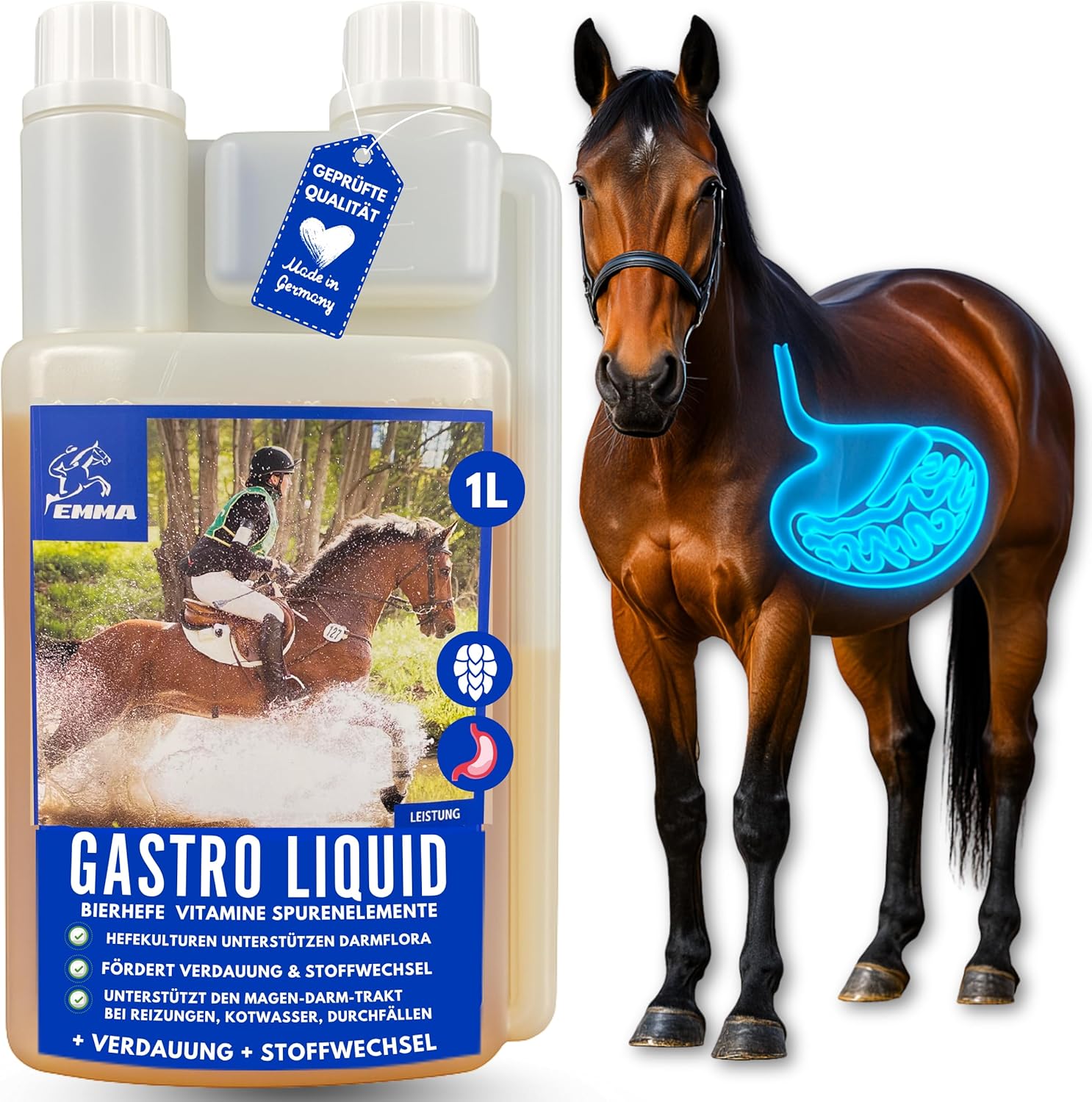 Levure de bière Cheval - Gastro Liquide - probiotiques pour Chevaux - pour Un Beau Pelage Peau - soutient la Flore intestinale & la Digestion - Enrichi Vitamines & Minéraux - en Cas de diarrhée 1L