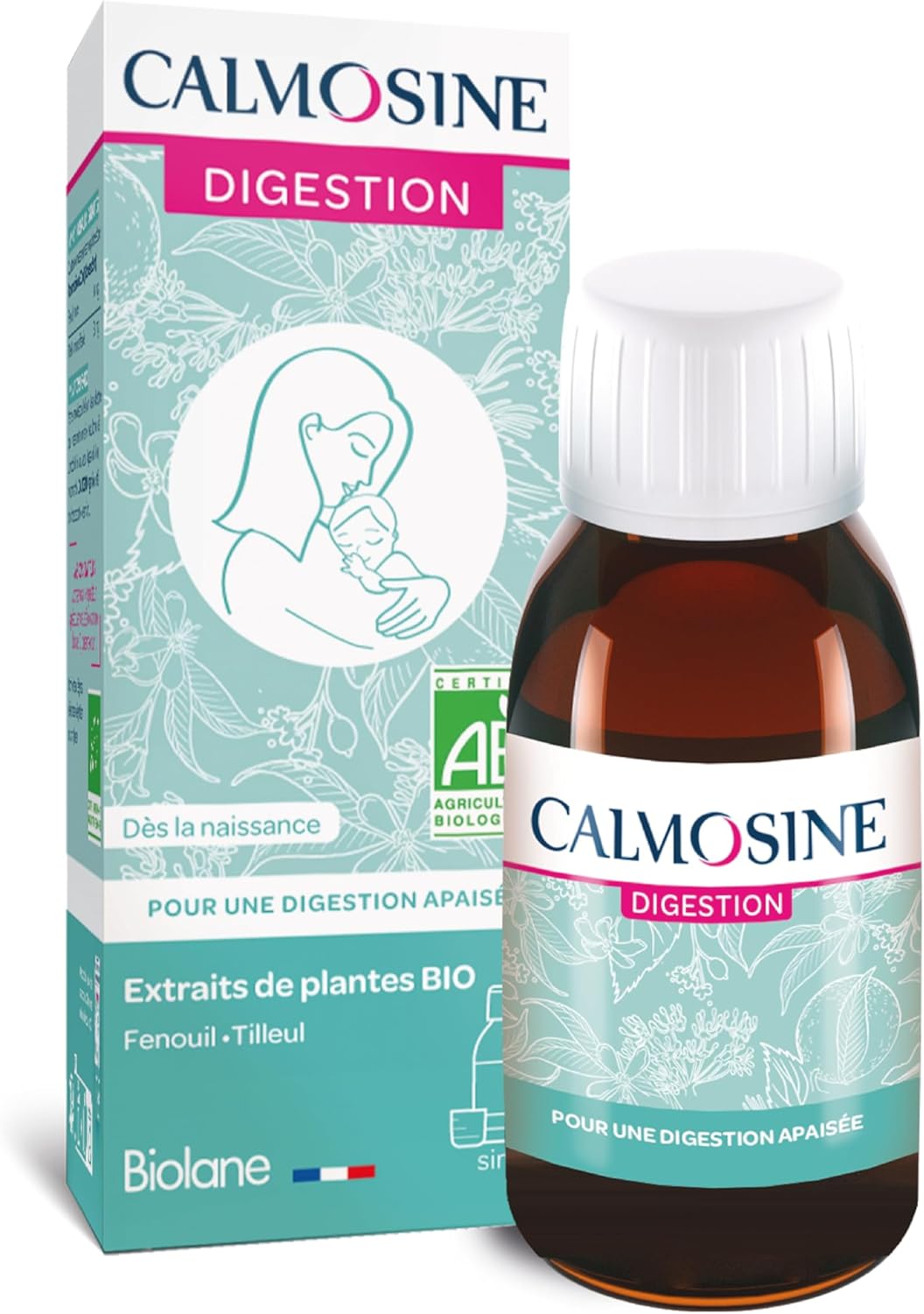 Digestion - Confort Digestif - Apaise et Calme - Bébé - Aux Extraits de Plantes Bio - Fleur d'oranger - Flacon 100 ml - Fabriqué en France 100 ml (Lot de 1) Calmosine Digestion Flacon