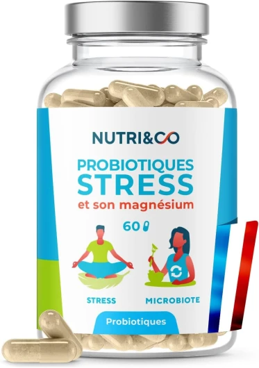 NUTRI & CO Probiotique Anti-Stress - Lactobacillus Reuteri Brevetée SynbAEctive® KeepCalm + Magnésium Bisglycinate - Anxiété Angoisse Équilibre Flore Intestinale - 60 gélules Vegan Fabriqué en France