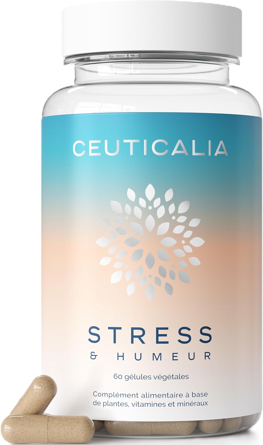 Complément Alimentaire Stress et Humeur - Stress, Anxiété, Bien Etre, Relaxation - Pour Adulte - Magnésium, Vitamine B6, Safran, Rhodiola, Aubépine - 60 Gélules, 30 Jours 60 Gélules - Cure de 30 Jours