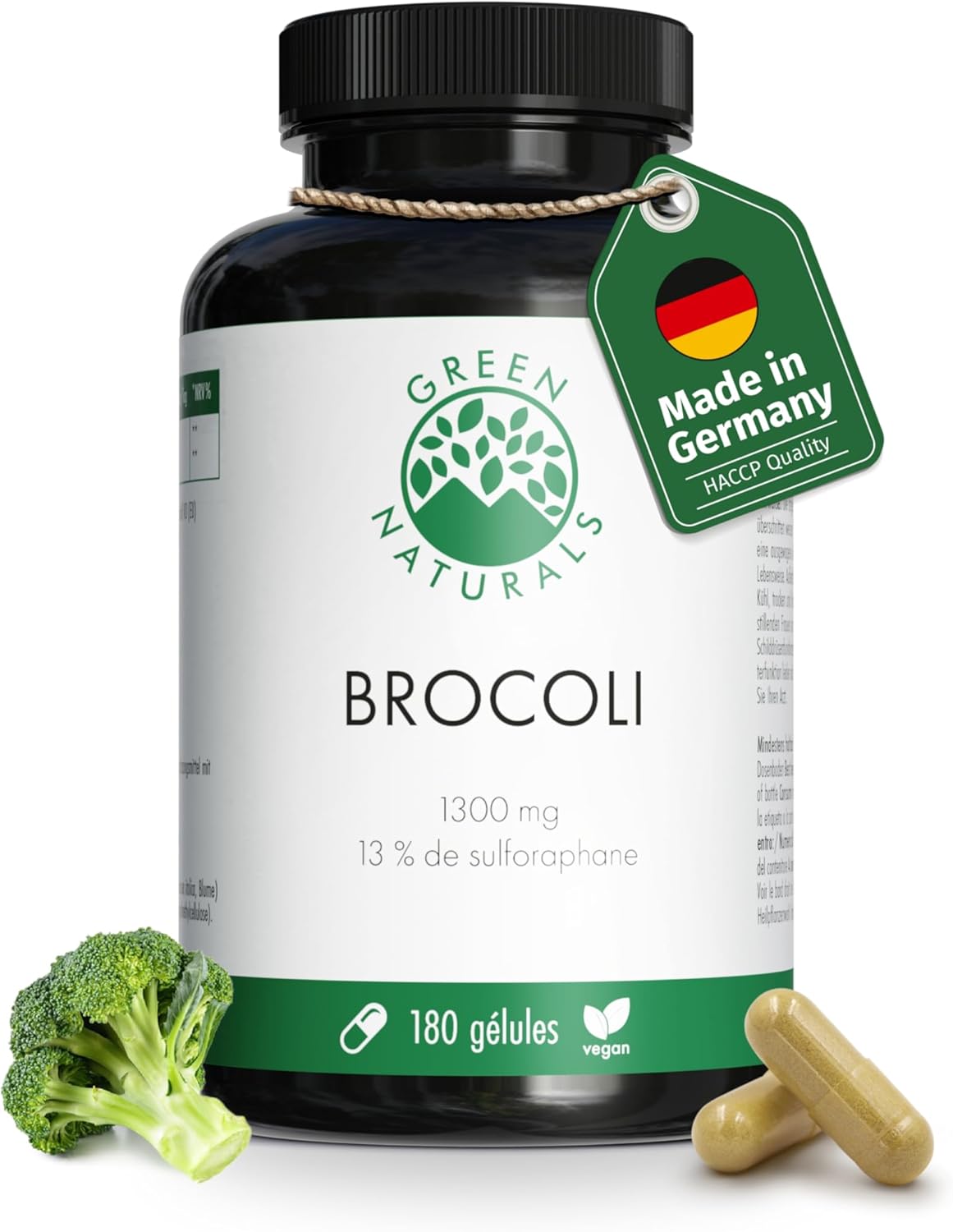 Brocoli - Haute dose: 170mg de sulforaphane & 1300mg d'extrait de brocoli par dose journalière - 3 mois de réserve (180 gélules) - Green Naturals®