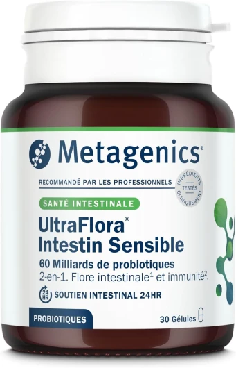 UltraFlora Intestin Sensible - 60 milliards de probiotiques - 2-en-1 : Flore intestinale1 et immunité2 - Soutien Intestinal 24h - 30 gélules - 1 Mois