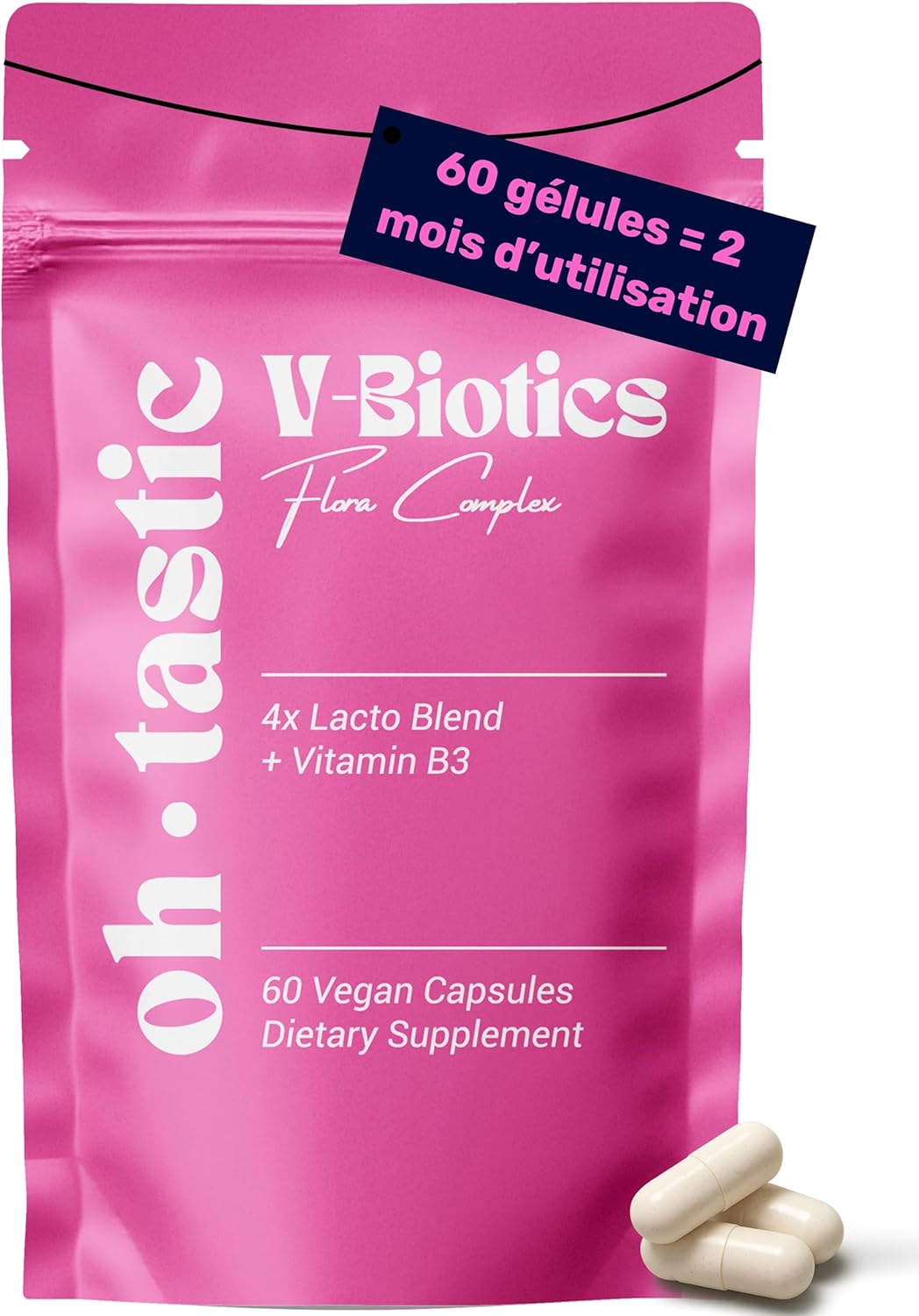 V-Biotics Probiotique Flore Intime - Soutien en cas de Vaginose Bactérienn & Odeurs Intimes, Avec Lactobacillus Reuteri, Rhamnosus, Acidophilus, Fermentum, 60 Capsules – ohtastic