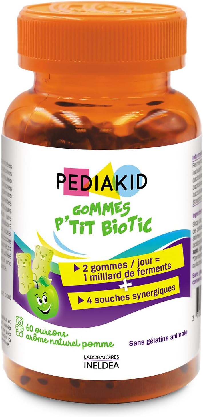 Gommes P'tit Biotic - Formule Naturelle au Délicieux Arôme de Pomme - Contribue à Enrichir la Flore Intestinale - Soutient les Défenses de l'Organisme - 60 gommes Unitaire