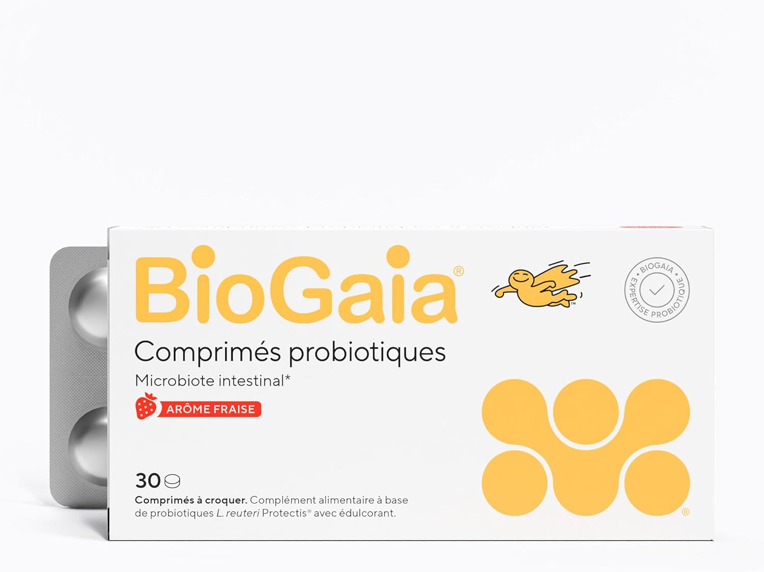 BioGaia Comprimés Probiotiques pour les Enfants dès 3 ans - Équilibre de la Flore Intestinale - Complément Alimentaire - Contient le L - reuteri Protectis - Arôme Fraise – 30 Comprimés à Croquer