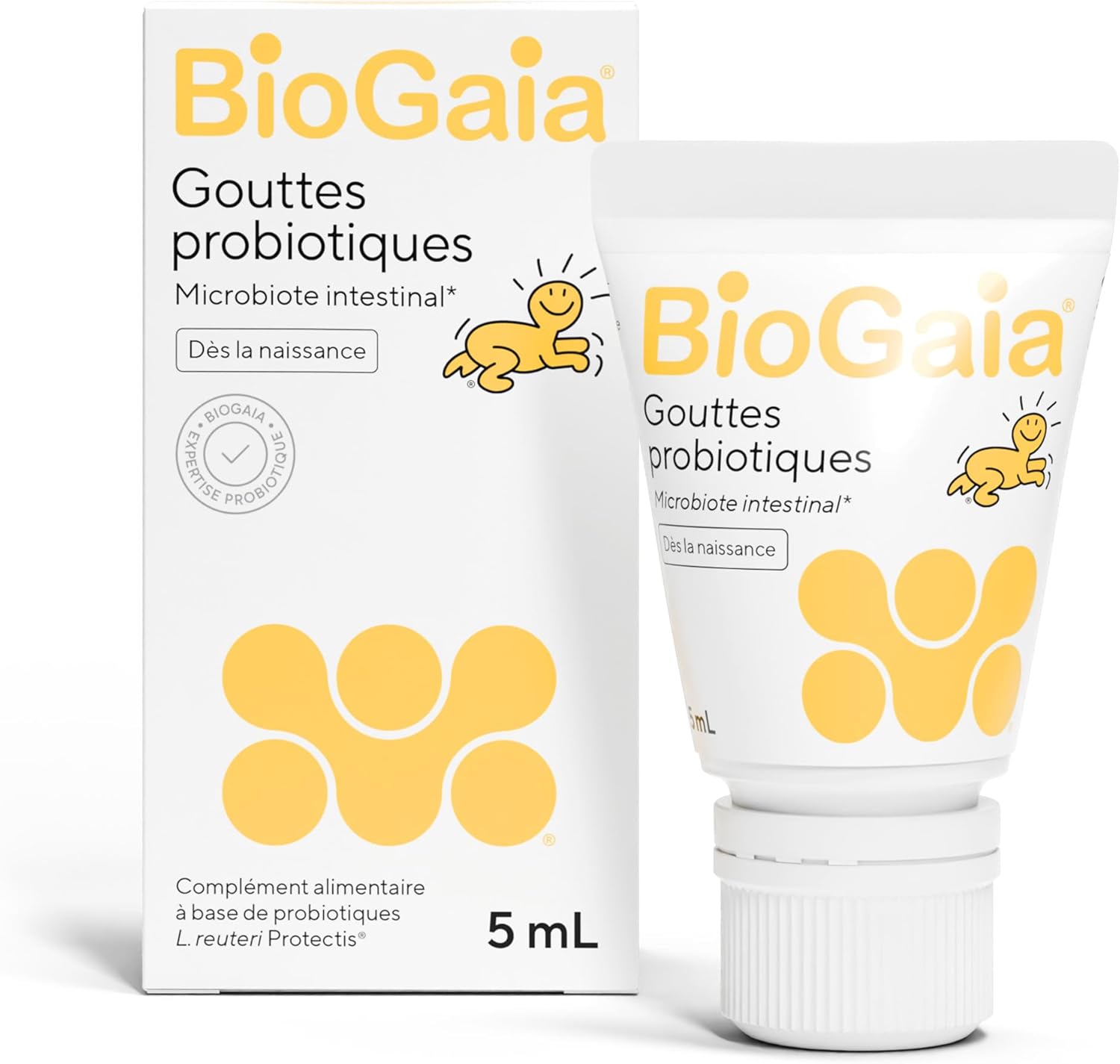 BioGaia Gouttes Probiotiques pour Bébés & Nourrissons - Équilibre de la Flore Intestinale - Complément Alimentaire à Base de Probiotiques - Contient le L - reuteri Protectis - Flacon de 5 mL Tube compte-gouttes