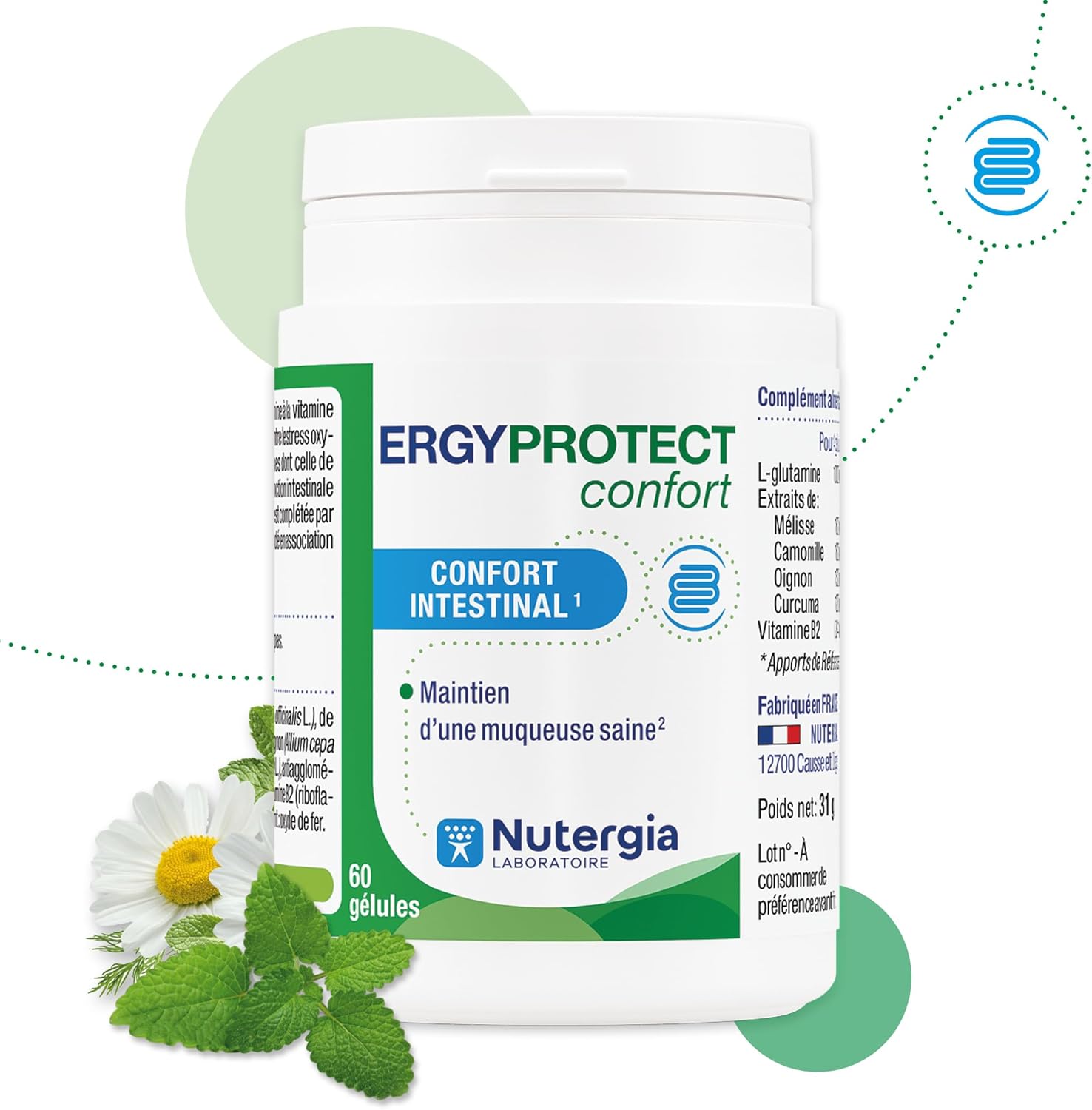 Nutergia – Confort intestinal – Maintien d’une muqueuse saine – Complément alimentaire – 60 Gélules – Fabrication Française 60 unité (Lot de 1)
