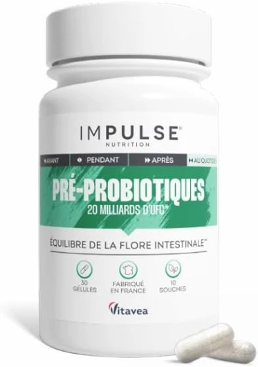 Pré-Probiotiques - 20 Mds d'UFC/jour - Lactobacillus gasseri - Digestion, Immunité & Microbiote - Complément Alimentaire Équilibre Intestinal - 30 gélules - Fabriqué en France - IMPULSE NUTRITION