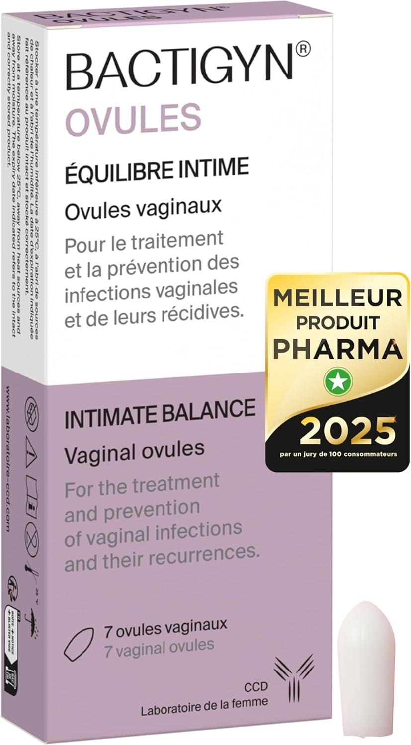 Bactigyn - Ovules vaginaux postbiotiques 5 actions - Traitement et prévention des infections vaginales (vaginites, vaginoses bactériennes, infections fongiques) et de leurs récidives - 7 ovules