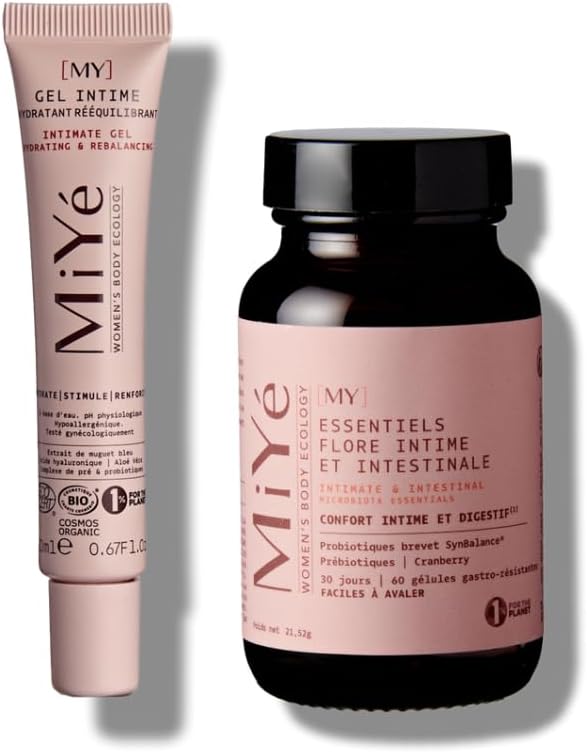 Pack probiotiques flore intime et intestinale + Gel intime hydratant avec aloe vera, acide hyaluronique - Hydrate & rééquilibre le pH physiologique et la flore intime Pack confort intime