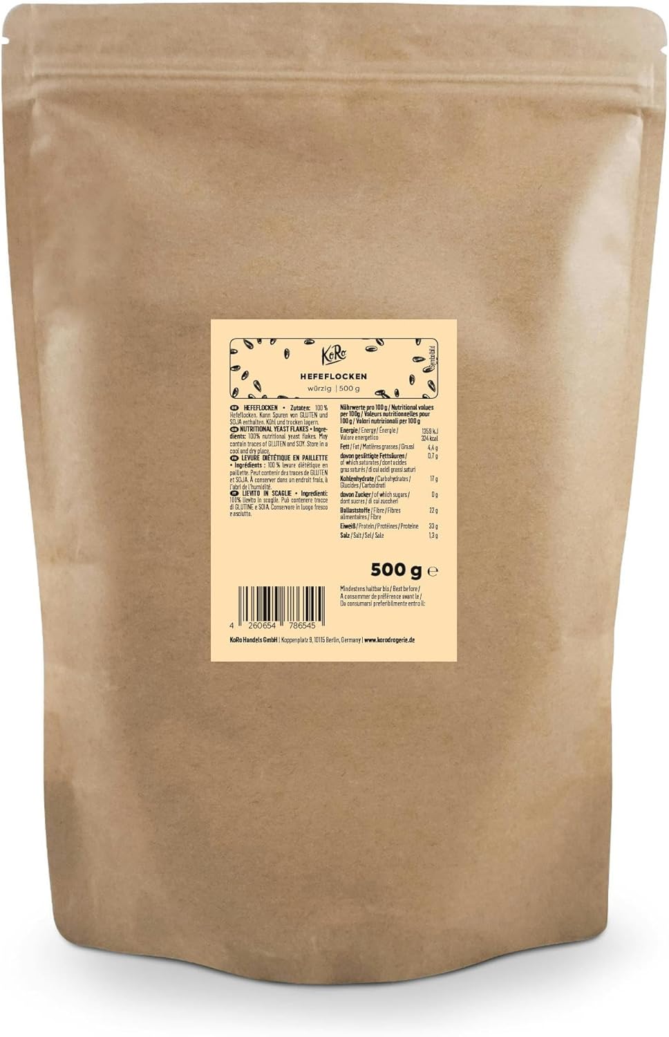 Levure maltée 500 g, 100% Levure, 100% VEGAN, Substitut de Fromage, Riches en Protéines, D'origine Allemande